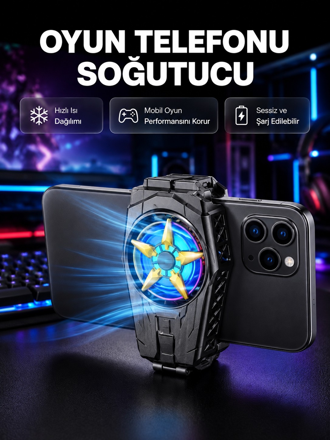 Esranın Dünyası Taşınabilir Şarjlı Telefon Soğutucu, Sessiz Fan Motoru ile Yüksek Performans Koruma - Lisinya