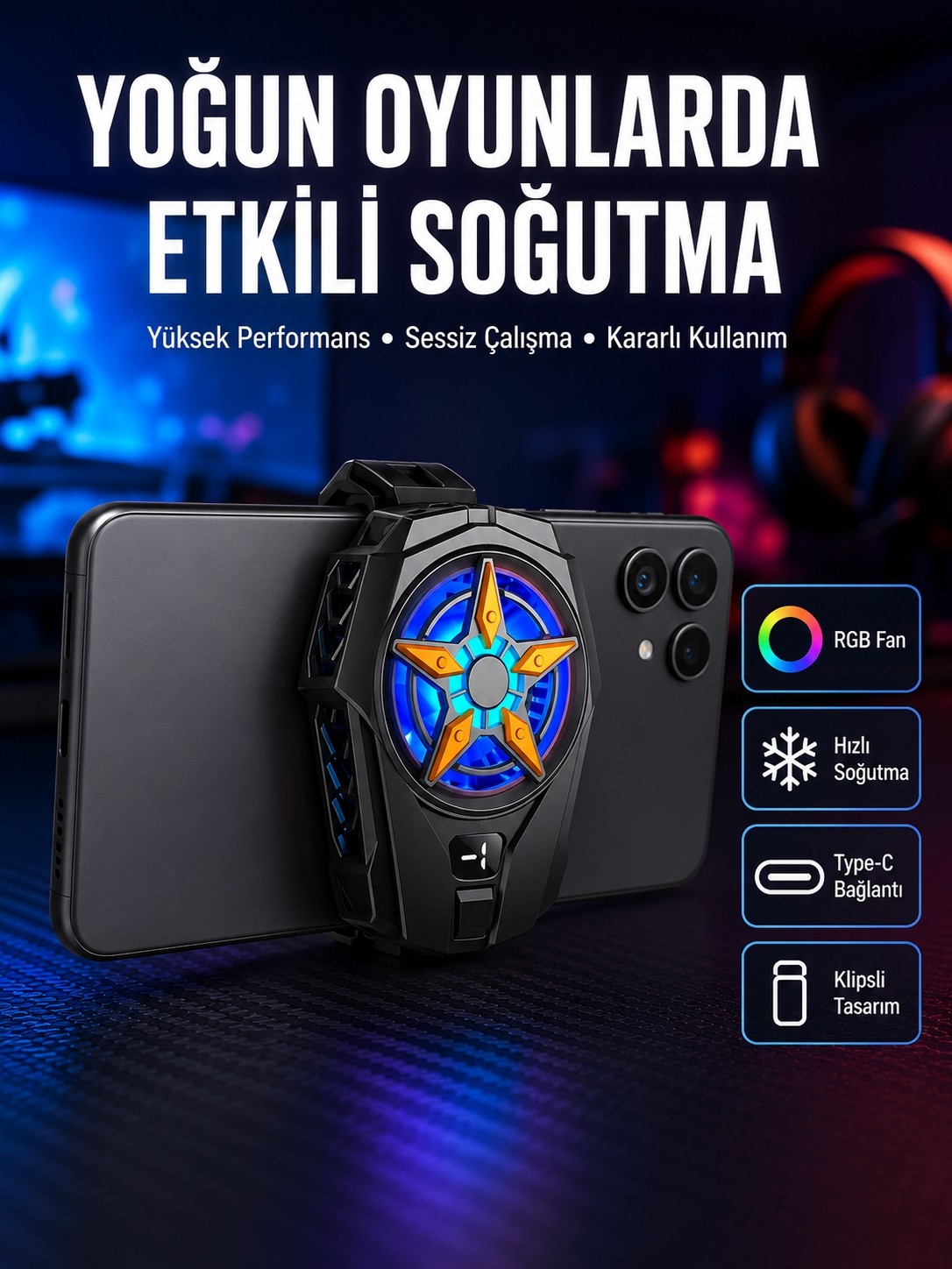 Esranın Dünyası Dijital Göstergeli Evrensel Telefon Soğutma Fanı Yeni Nesil - Lisinya