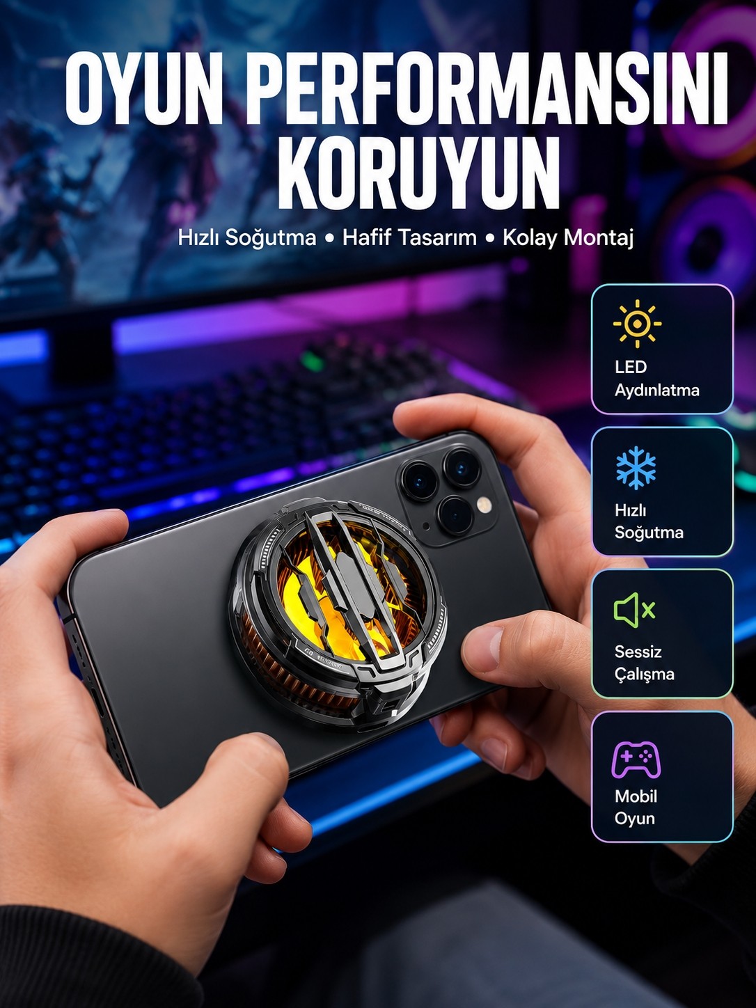 Esranın Dünyası Rgb Işıklı Sessiz Fanlı Telefon Soğutucu - Lisinya