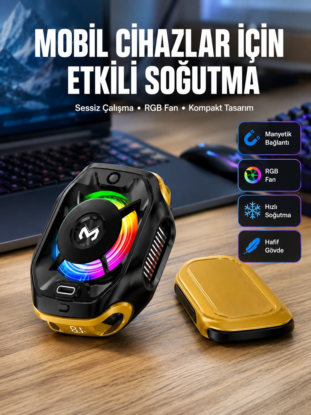 Esranın Dünyası Manyetik Montajlı Dijital Ekranlı Telefon Soğutucu Yeni Nesil - Lisinya
