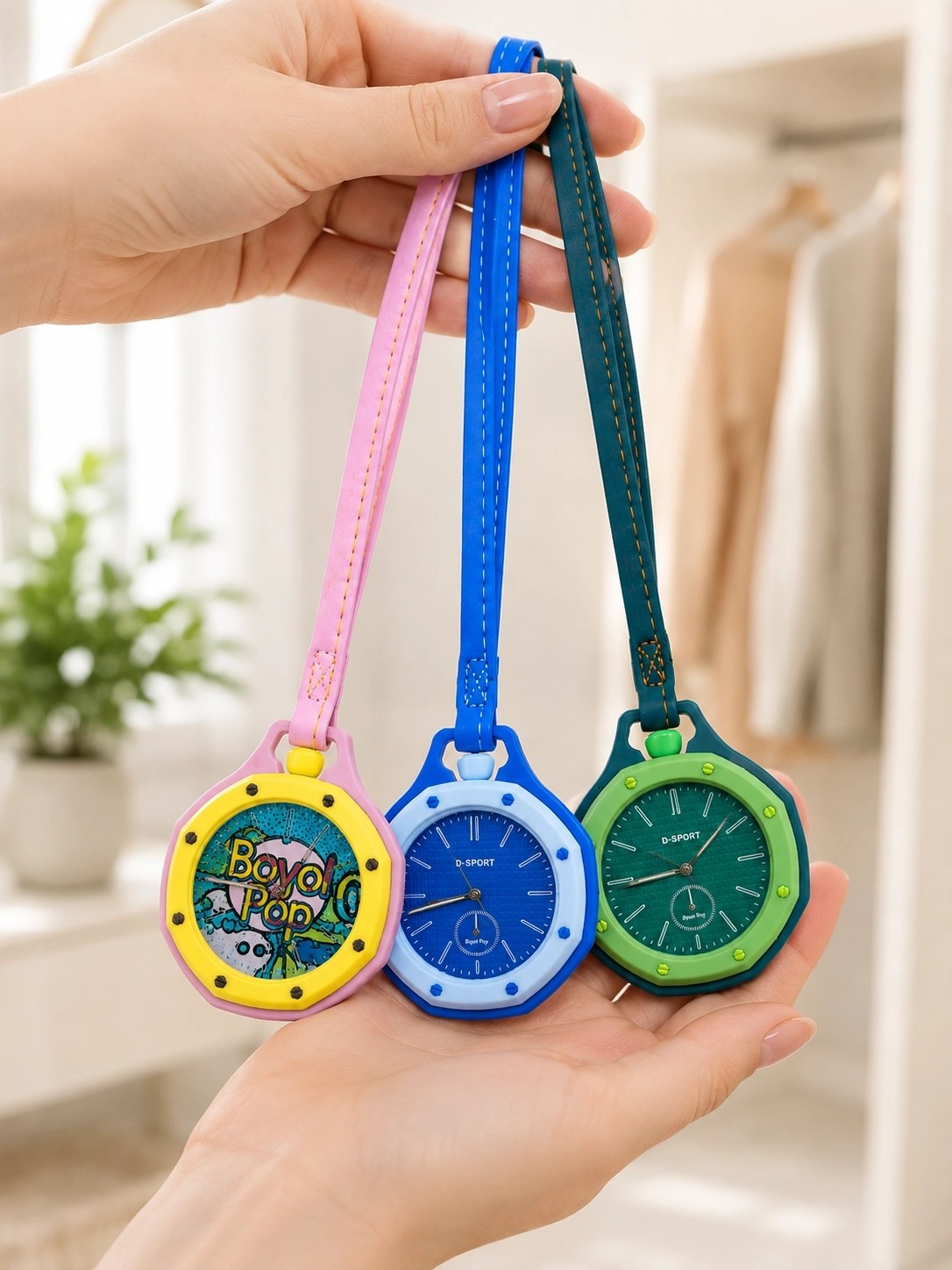 Renas Store Askılı Analog Çanta Charmı Taşınabilir Saat ve Çanta Aksesuarı Mavi görsel 4