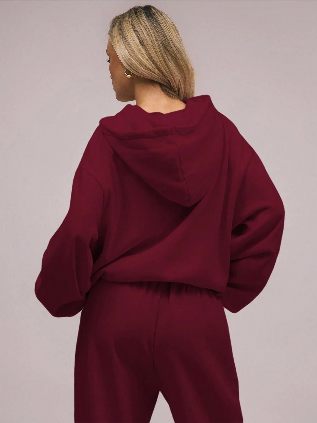 Macklin Unisex Kadın Erkek Baskısız Rahat Kalıp Oversize 3 Iplik Kapüşonlu Hoodie ve Baggy Eşofman Altı görsel 5