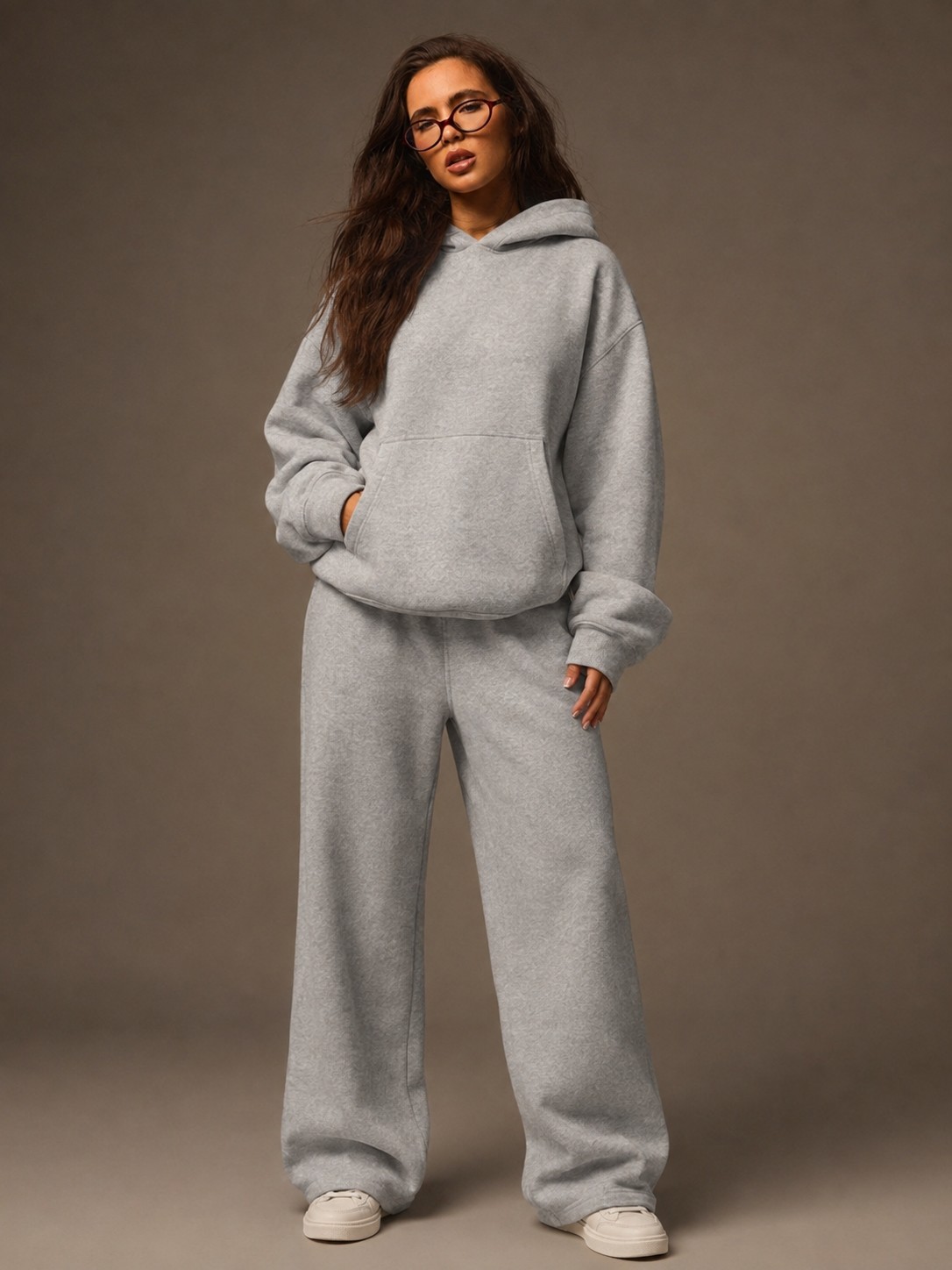 Macklin Unisex Kadın Erkek Baskısız Sweatshirt Oversize 3 Iplik Kapüşonlu Hoodie ve Baggy Eşofman Altı
