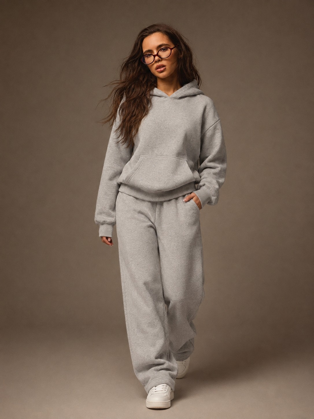 Macklin Unisex Kadın Erkek Baskısız Sweatshirt Oversize 3 Iplik Kapüşonlu Hoodie ve Baggy Eşofman Altı görsel 3