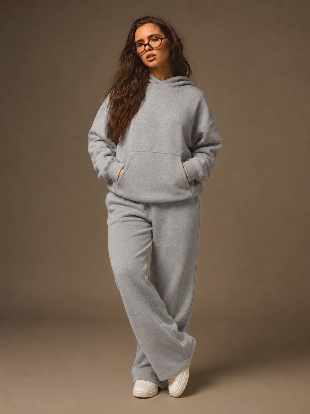 Macklin Unisex Kadın Erkek Baskısız Sweatshirt Oversize 3 Iplik Kapüşonlu Hoodie ve Baggy Eşofman Altı görsel 4