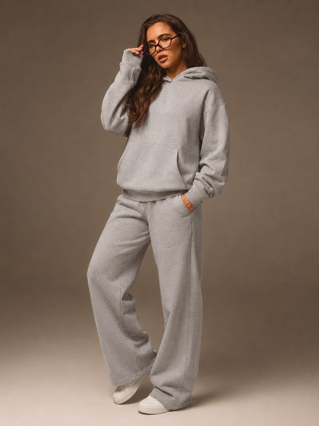 Macklin Unisex Kadın Erkek Baskısız Sweatshirt Oversize 3 Iplik Kapüşonlu Hoodie ve Baggy Eşofman Altı görsel 6