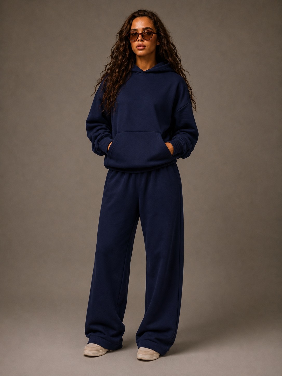 Macklin Unisex Kadın Erkek Baskısız Sweatshirt Oversize 3 Iplik Kapüşonlu Hoodie ve Baggy Eşofman Altı