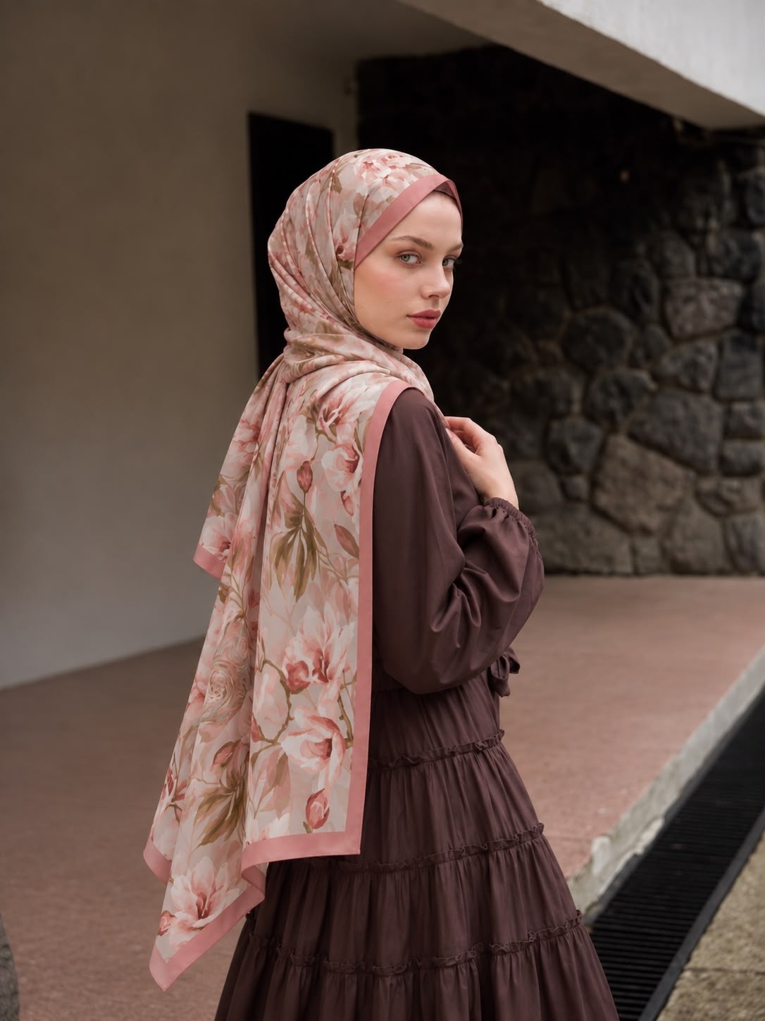 Revam Collection Manolya Desen Pamuk Soft Şal Gül Kurusu