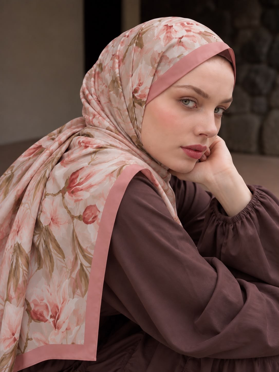 Revam Collection Manolya Desen Pamuk Soft Şal Gül Kurusu görsel 2