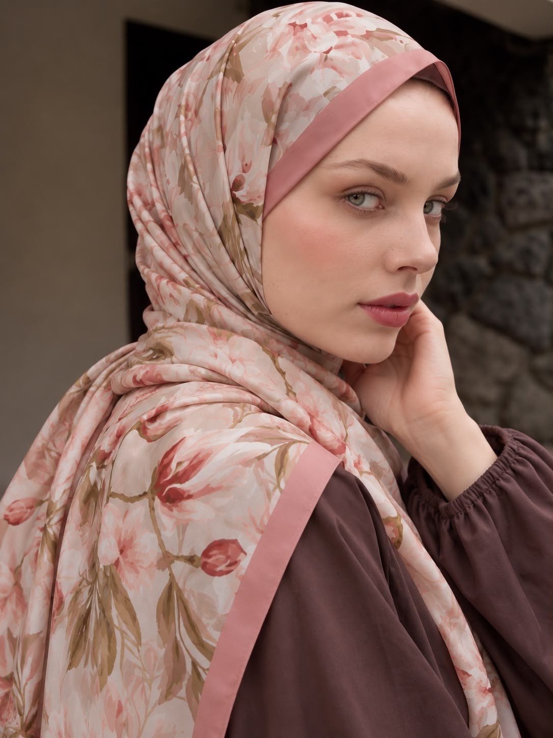 Revam Collection Manolya Desen Pamuk Soft Şal Gül Kurusu görsel 3