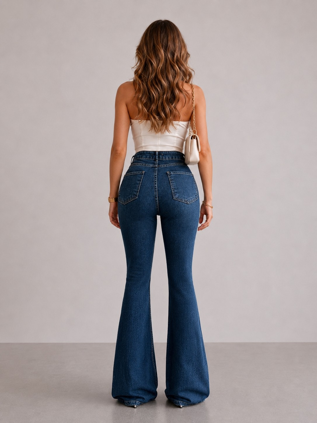Shevega Kadın Lacivert Bıyık Yıkamalı Işlemeli Ispanyol Paça Denim Kot Pantolon görsel 3