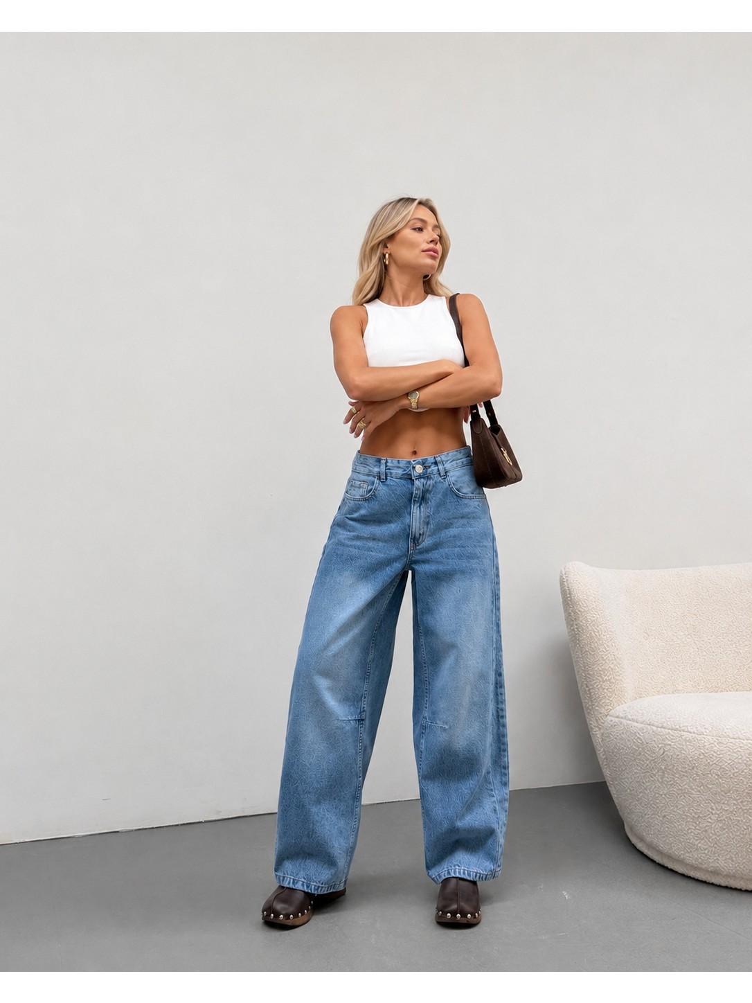 Shevega Kadın Yüksek Bel Geniş Paça Bol Kesim Baggy Jeans Salaş Kot Pantolon görsel 2