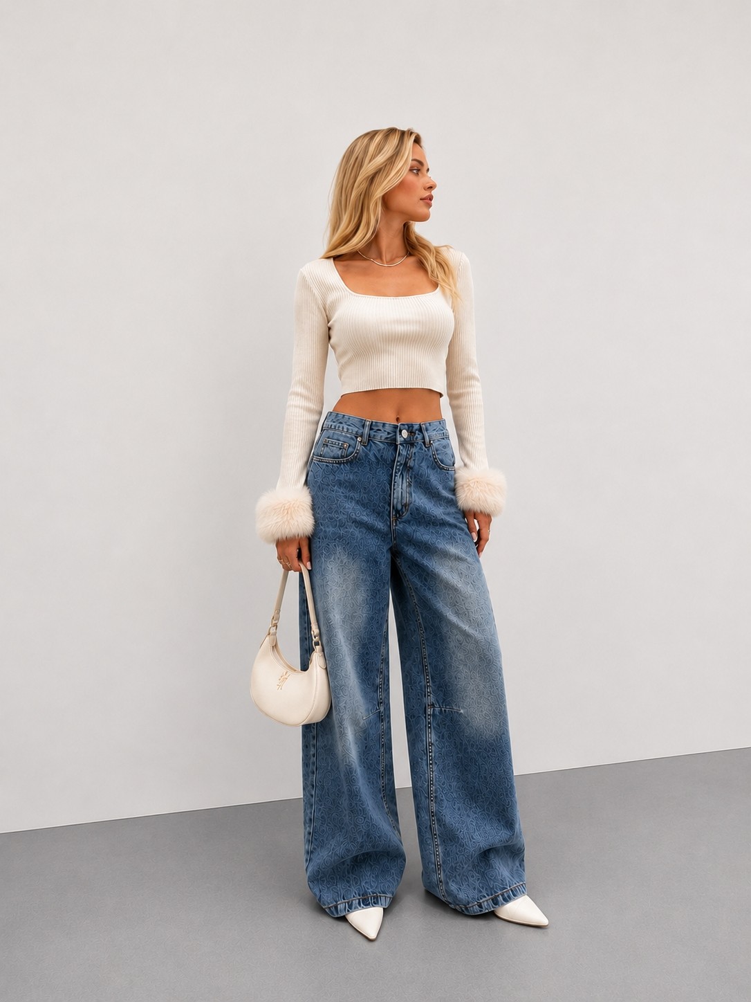 Shevega Kadın Yüksek Bel Geniş Paça Bol Kesim Baggy Jeans Salaş Kot Pantolon