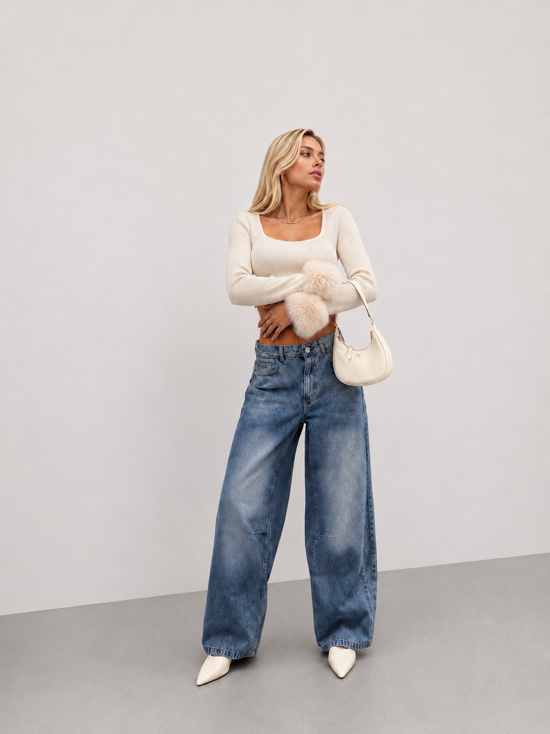 Shevega Kadın Yüksek Bel Geniş Paça Bol Kesim Baggy Jeans Salaş Kot Pantolon görsel 5