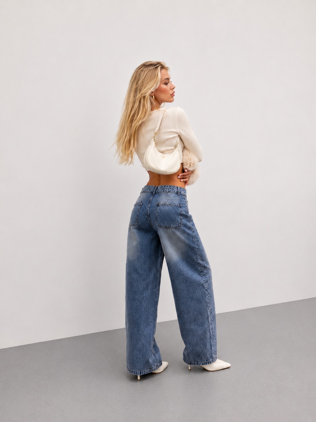 Shevega Kadın Yüksek Bel Geniş Paça Bol Kesim Baggy Jeans Salaş Kot Pantolon görsel 6