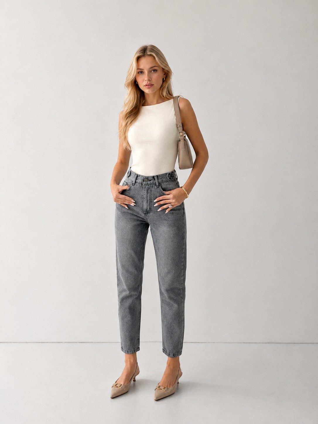Shevega Yüksek Bel Kemer Detaylı Trend Mom Jean Boyfriend Kot Pantolon görsel 8