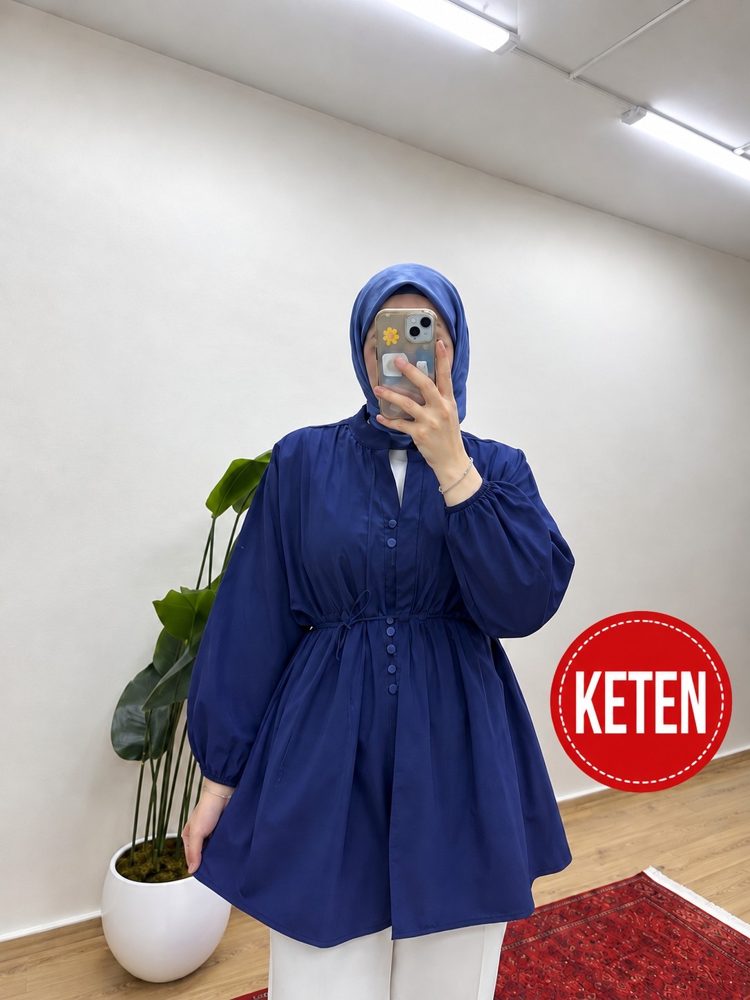 Moonsc Kadın Rahat Kalıp Nervürlü Bordo Keten Tesettür Gömlek