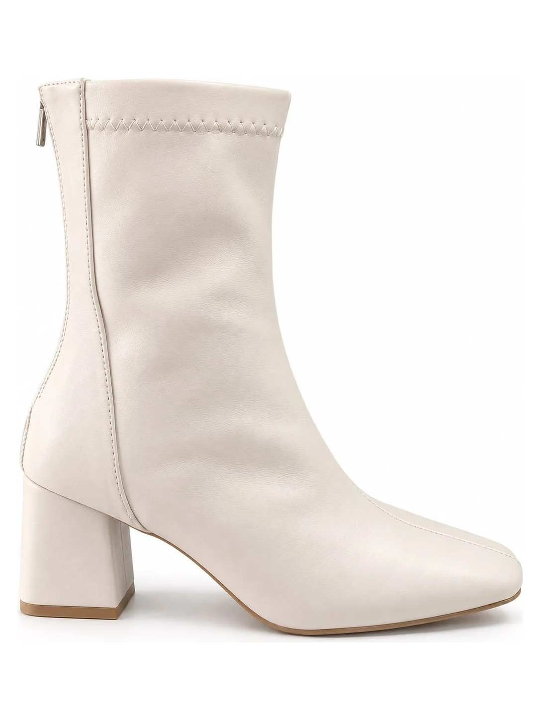 Dabab Shoes Azra Kadın Siyah Streç Cilt Kare Burun Arka Fermuarlı 6 cm Kalın Topuklu Bot Bootie görsel 3