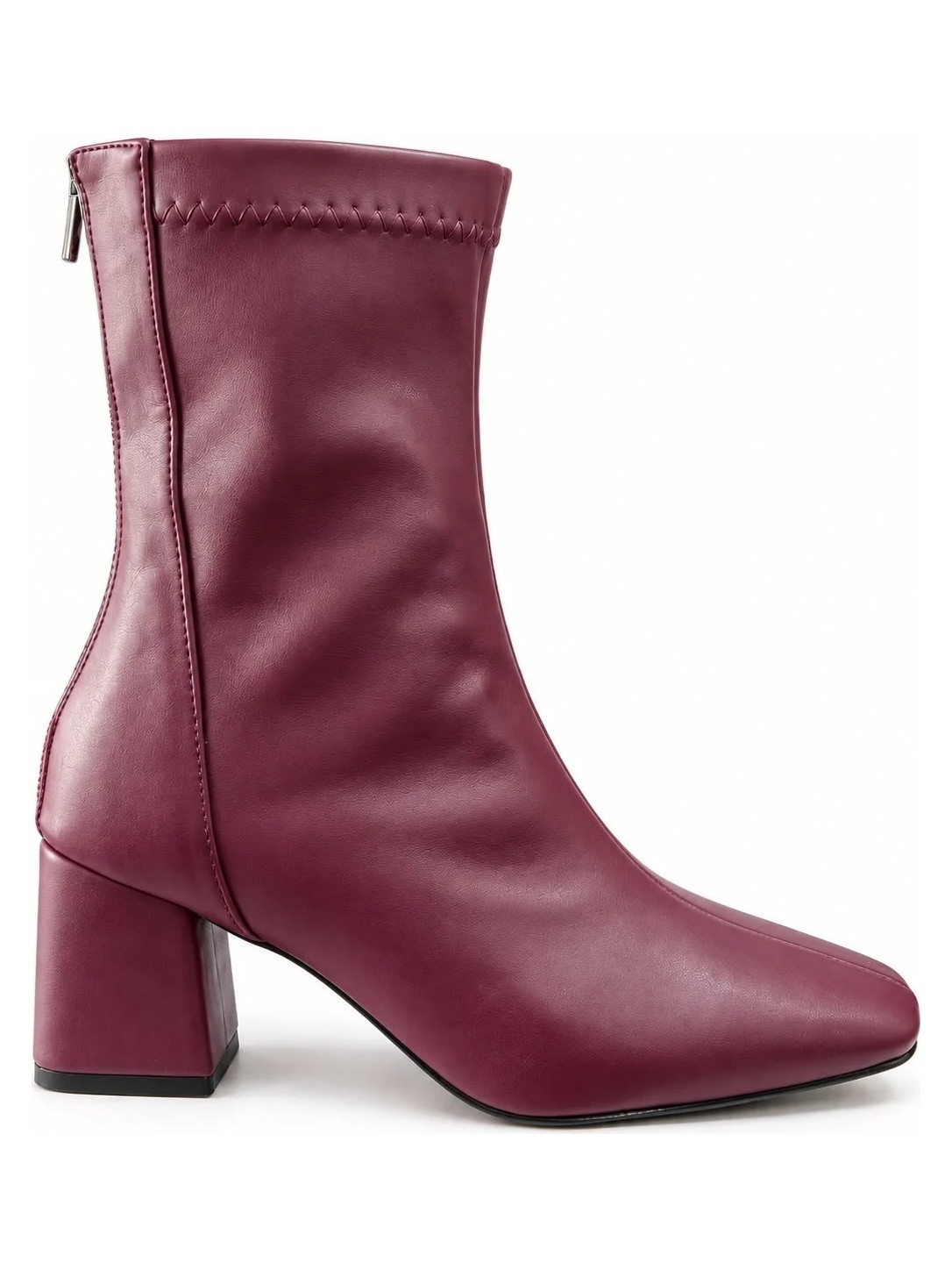 Dabab Shoes Azra Kadın Siyah Streç Cilt Kare Burun Arka Fermuarlı 6 cm Kalın Topuklu Bot Bootie görsel 6