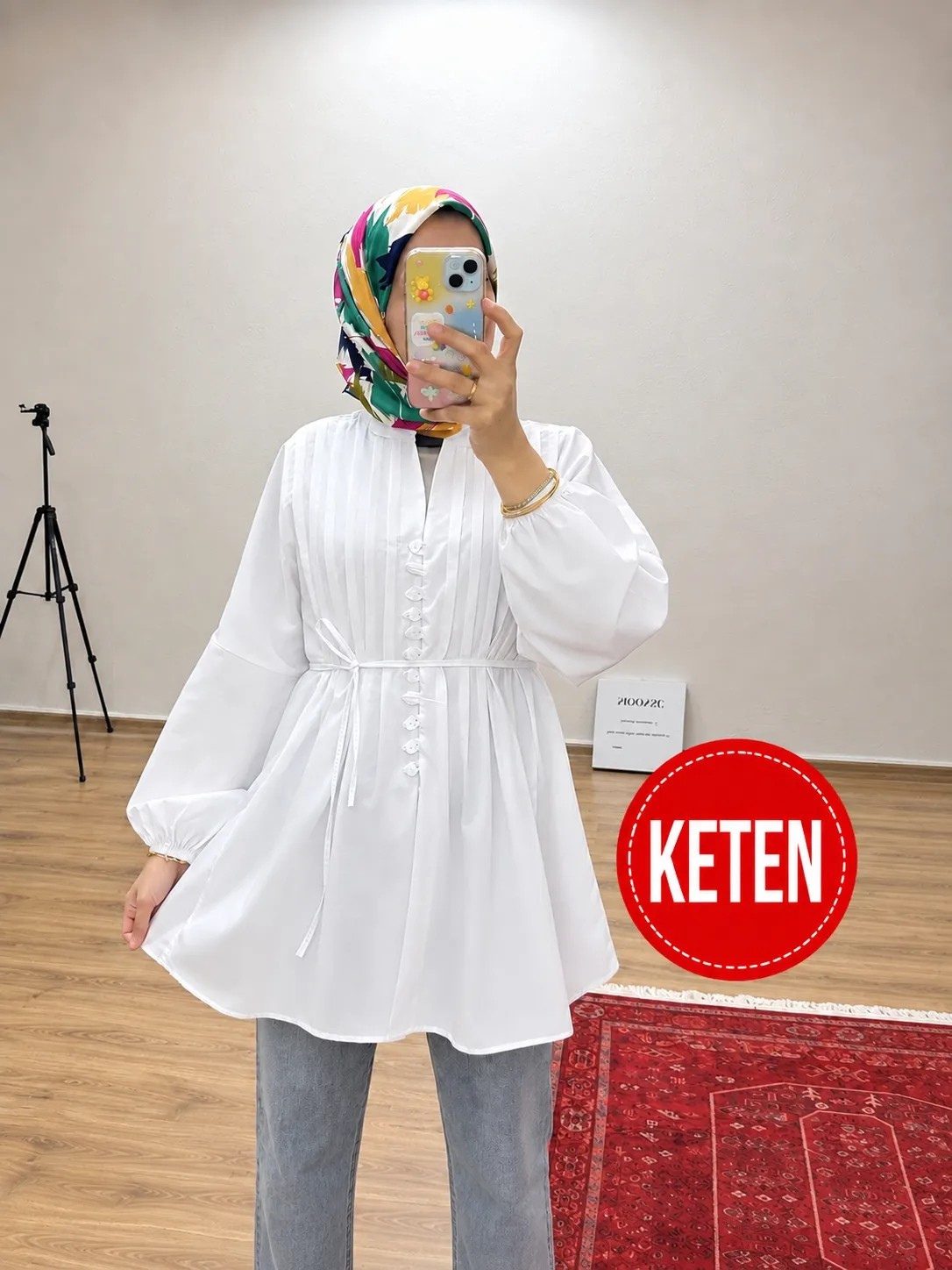 Moonsc Kadın Rahat Kalıp Nervürlü Bordo Keten Tesettür Gömlek