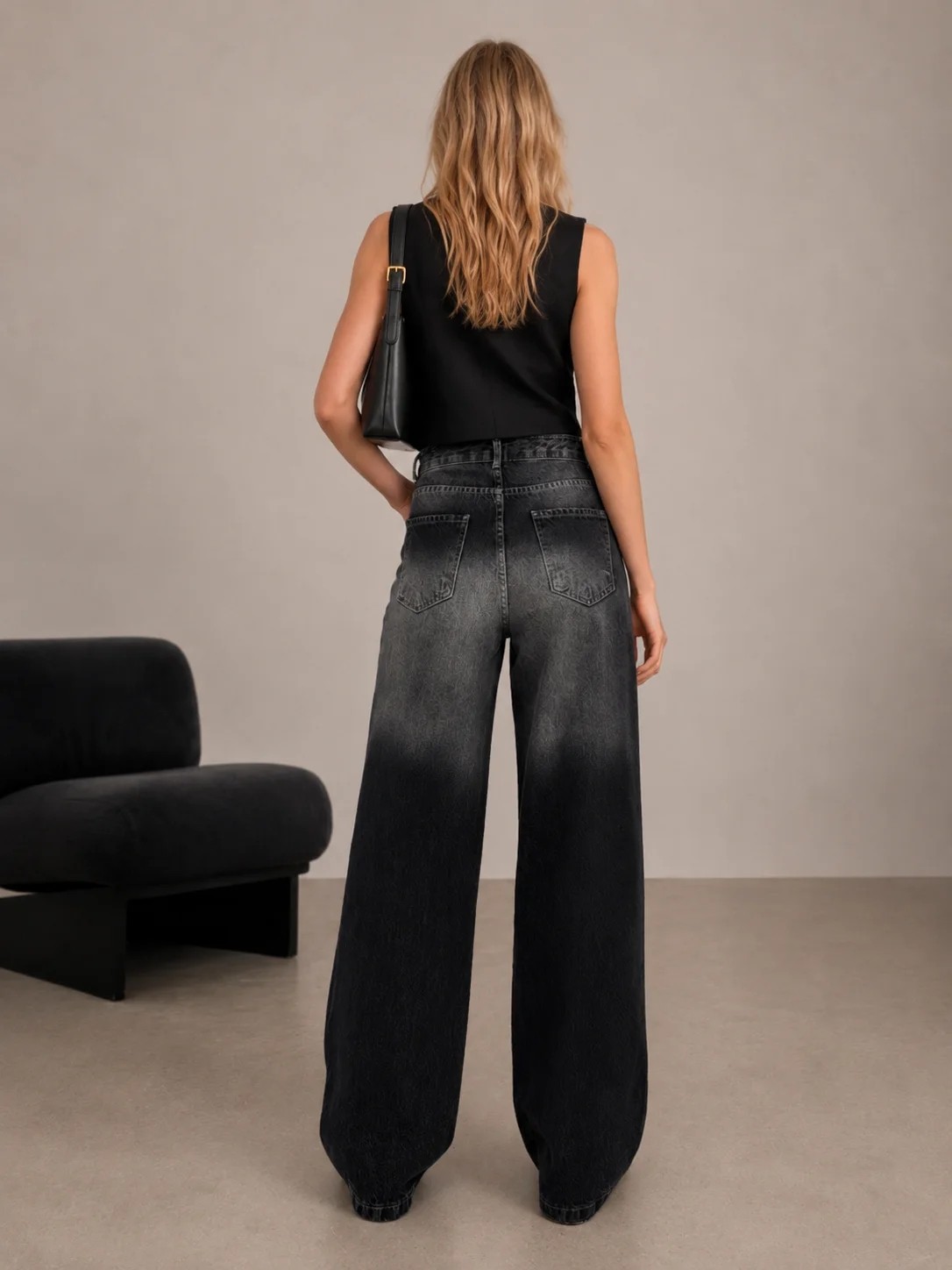 Shevega Kadın Füme Bol Paça Palazzo Denim Salaş Wide Leg Jeans Kot Pantolon görsel 3