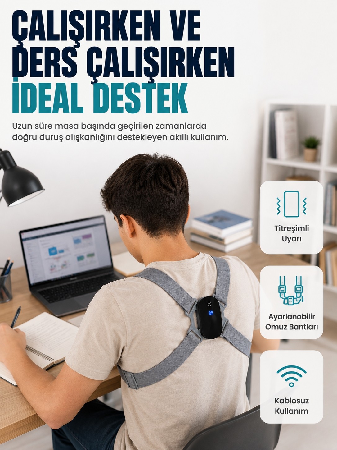 DMC Kablosuz Akıllı Dik Duruş Aparatı Titreşim Hatırlatma Özellikli Destekleyici - Bayi Depom