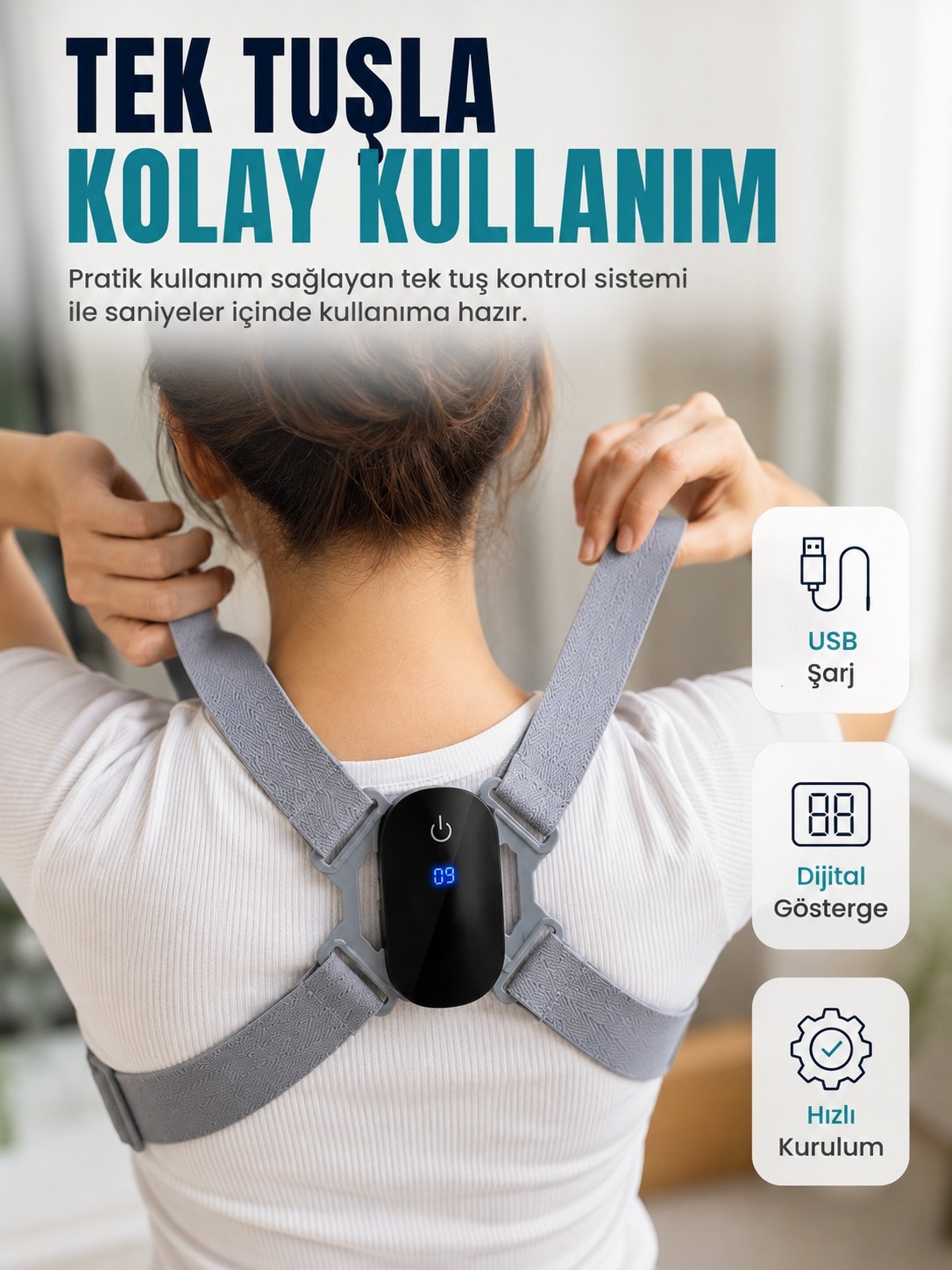 DMC Ayarlanabilir Askılı Akıllı Dik Duruş Destekleyici Dijital Göstergeli Dik Duruş Cihazı - Bayi Depom