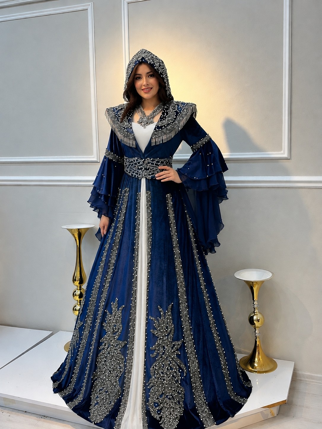 ZK Zümrüt Kaftan Lacivert Kına Kaftanı görsel 3