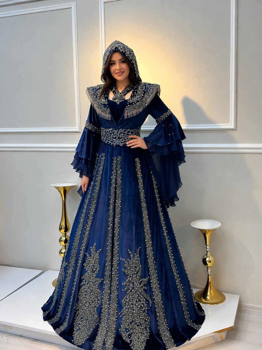 ZK Zümrüt Kaftan Lacivert Kına Kaftanı görsel 4