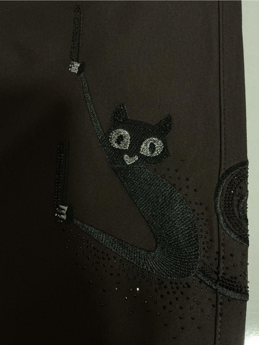 Trieste Wear Büyük Beden Yüksek Bel Taş Işlemeli Kedi Nakış Detaylı Beli Lastikli Kadın Pantolon görsel 4