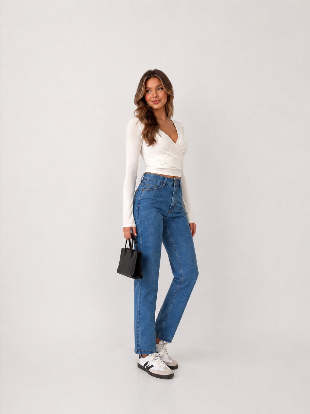 Shevega Kadın Siyah Tam Kalıp Yüksek Bel Mom Denim/kot Pantolon Jeans görsel 5