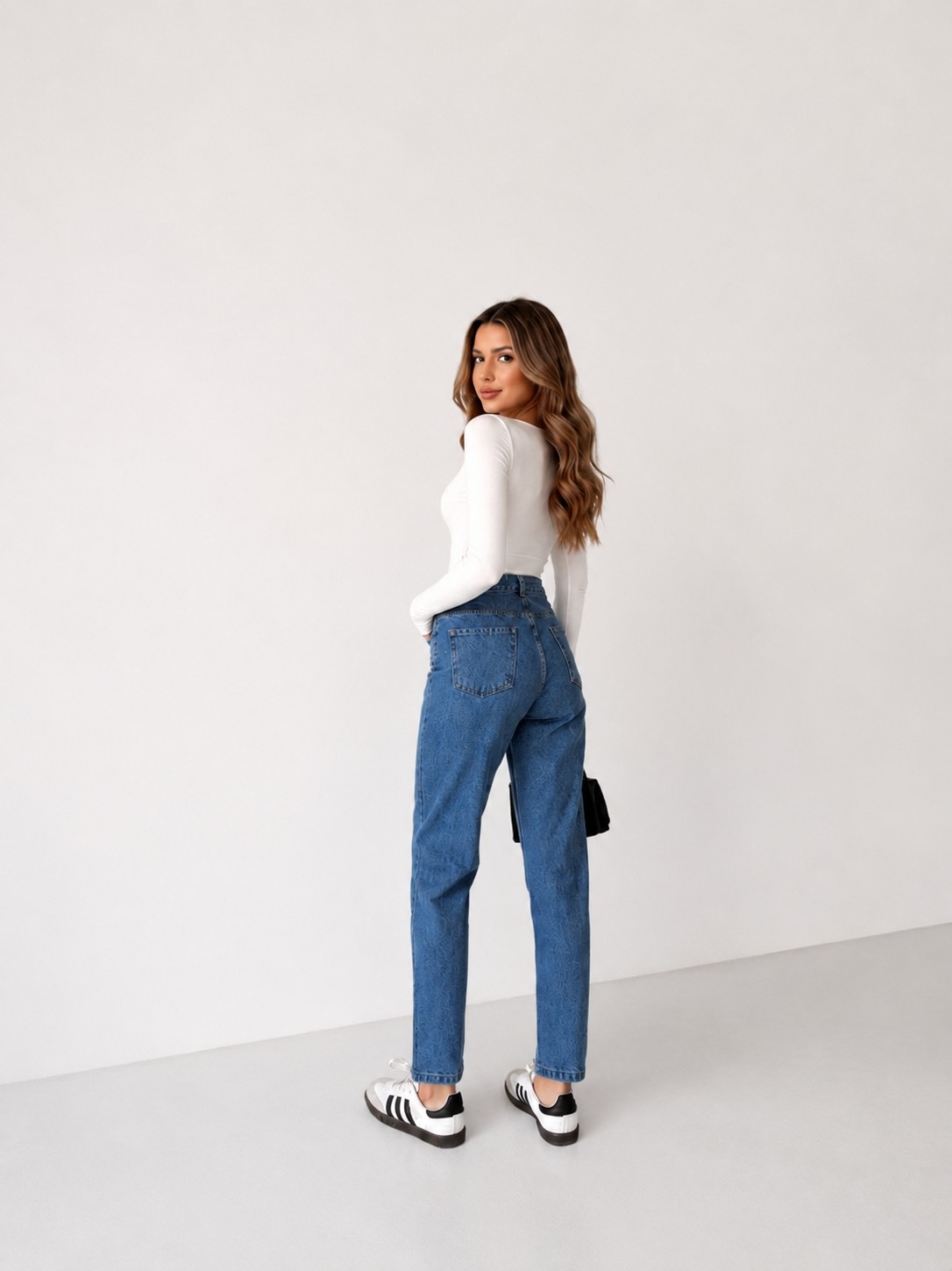 Shevega Kadın Siyah Tam Kalıp Yüksek Bel Mom Denim/kot Pantolon Jeans görsel 6