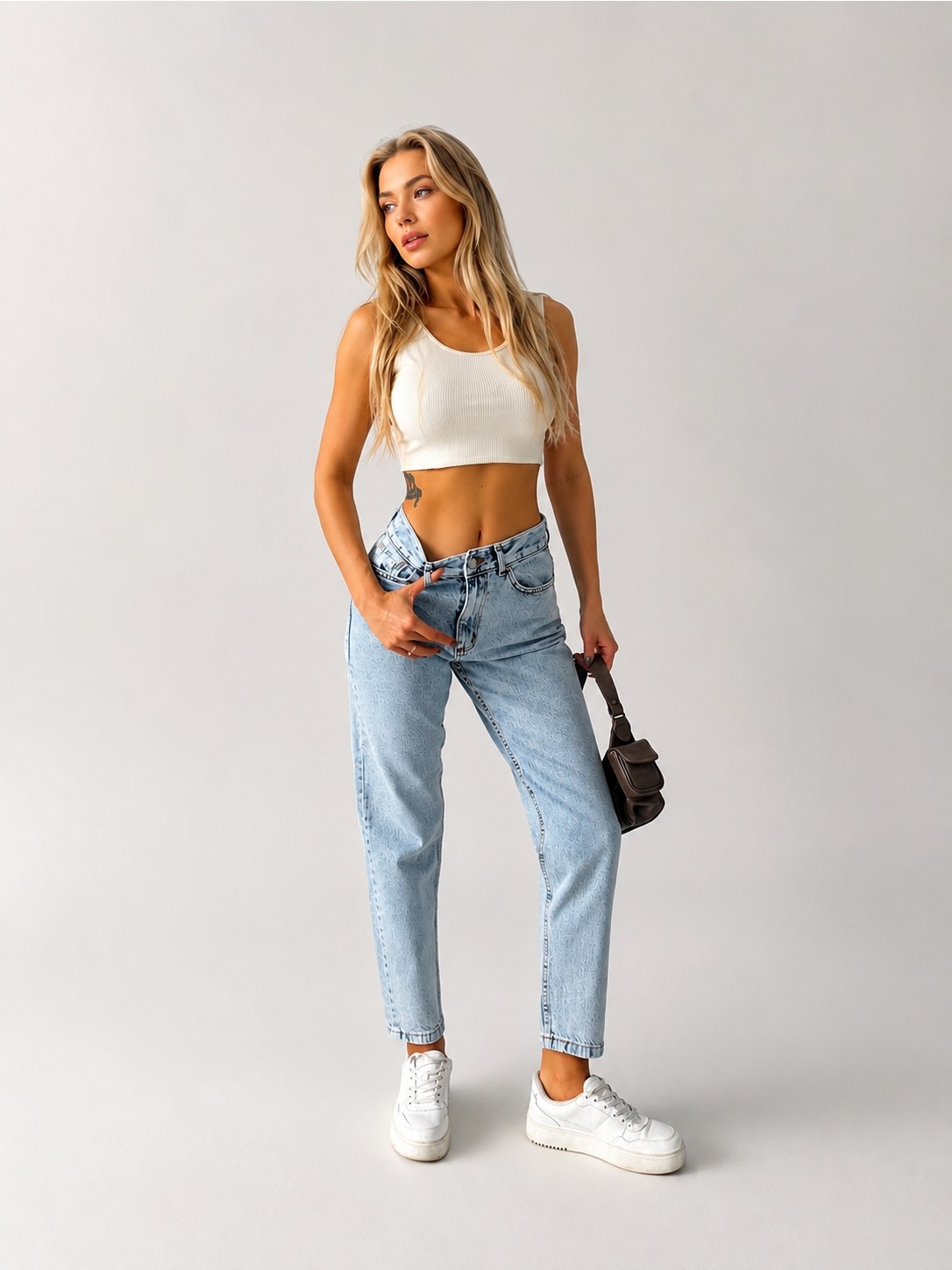 Shevega Kadın Siyah Tam Kalıp Yüksek Bel Mom Denim/kot Pantolon Jeans görsel 8
