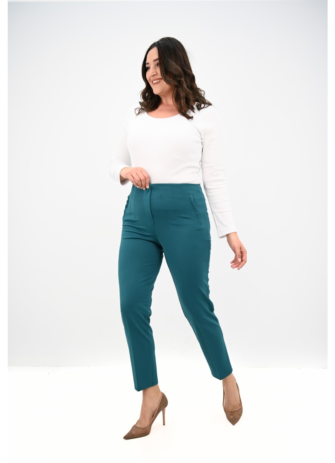 Moda Xlarge Kadın Büyük Beden Yüksek Bel Esnek Klasik Pantolon 6311-25 görsel 7