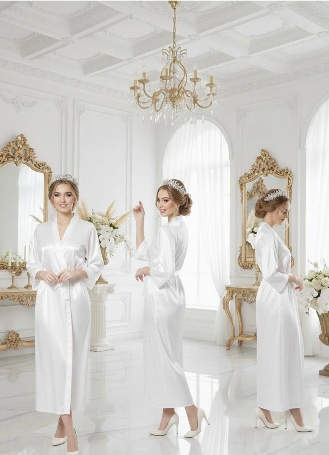 Nuitamore Beyaz Bride Saten Uzun Sabahlık. görsel 6