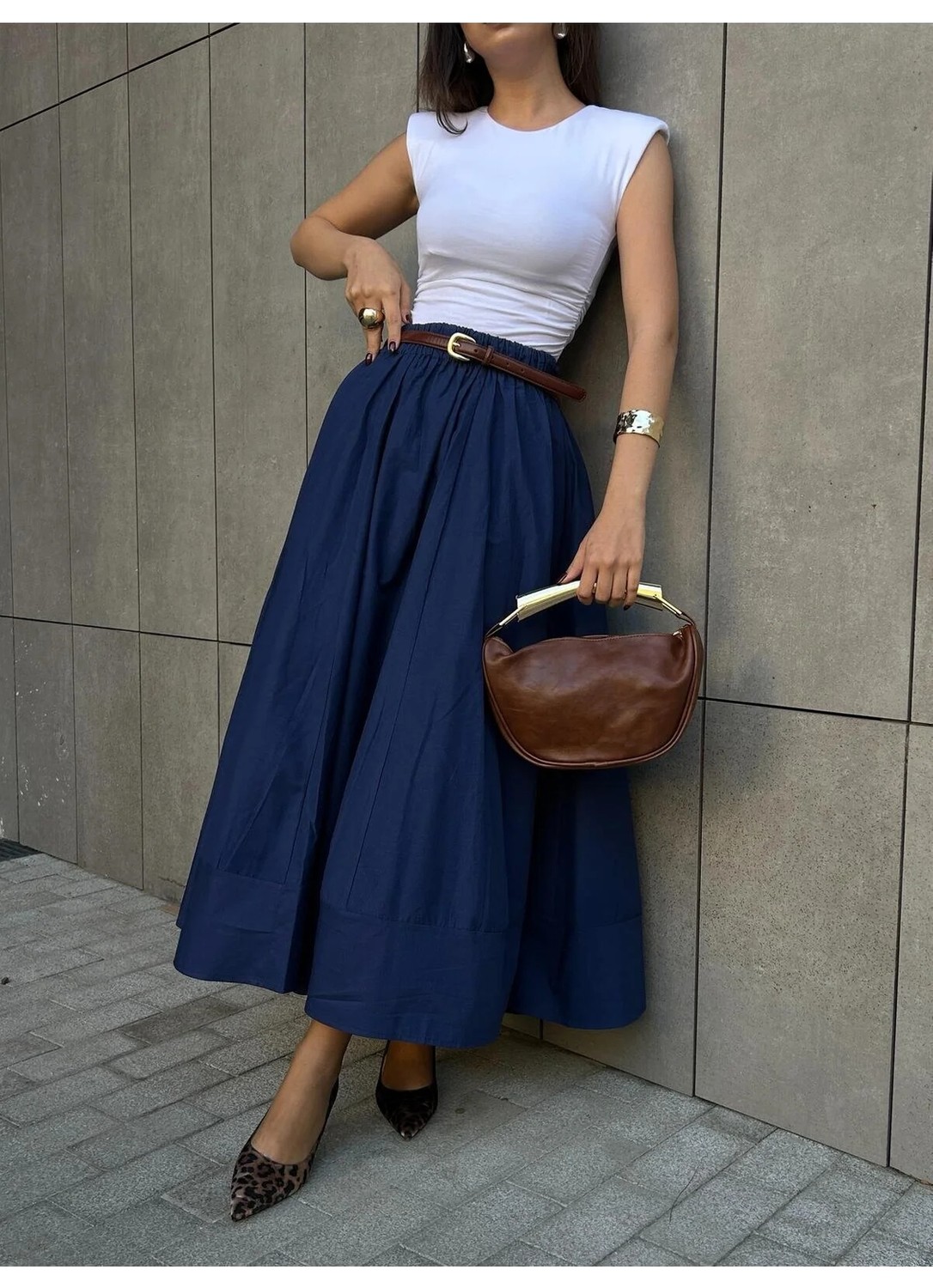 Minaaise Sarı Poplin Beli Lastikli Uzun Etek 27321 görsel 5