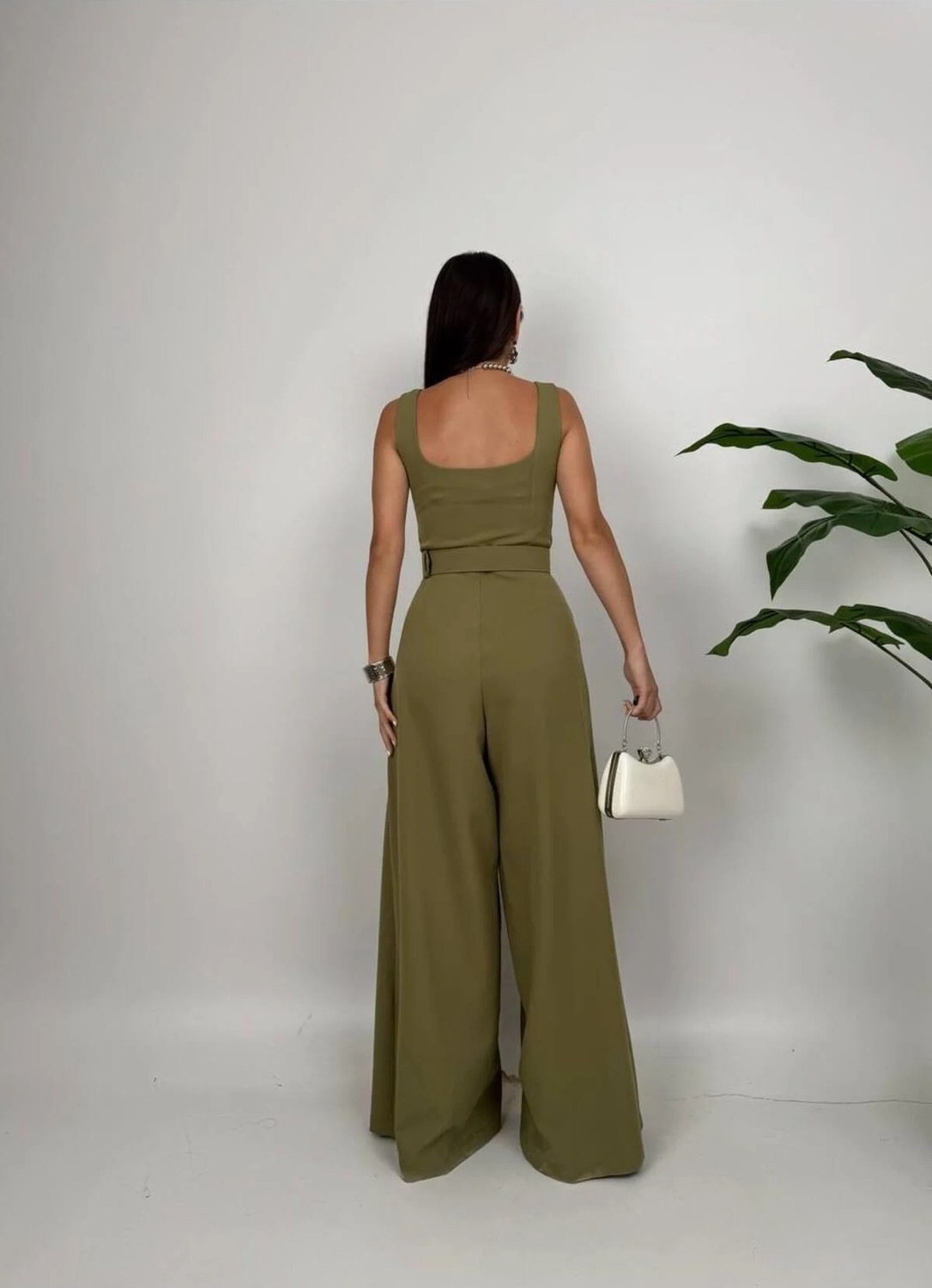 Moda Durağı Rosso Kadın Kemer Detaylı Askılı Bol Paça Tulum görsel 2