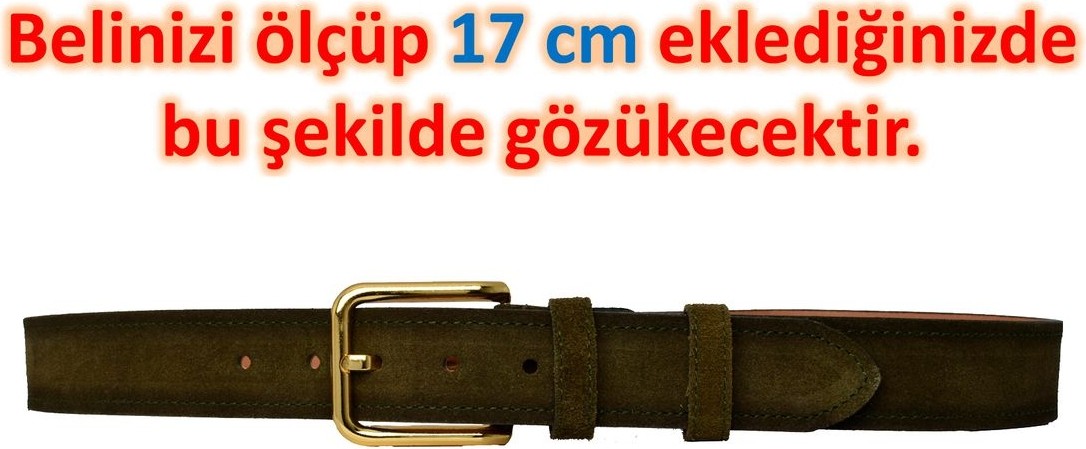 GoDeri %100 Hakiki Deri, Gold Tokalı 4 cm Süet Askeri Yeşil Kadın Kemeri; Kot, Spor Kemer=süet.76.ask.yeşil görsel 6