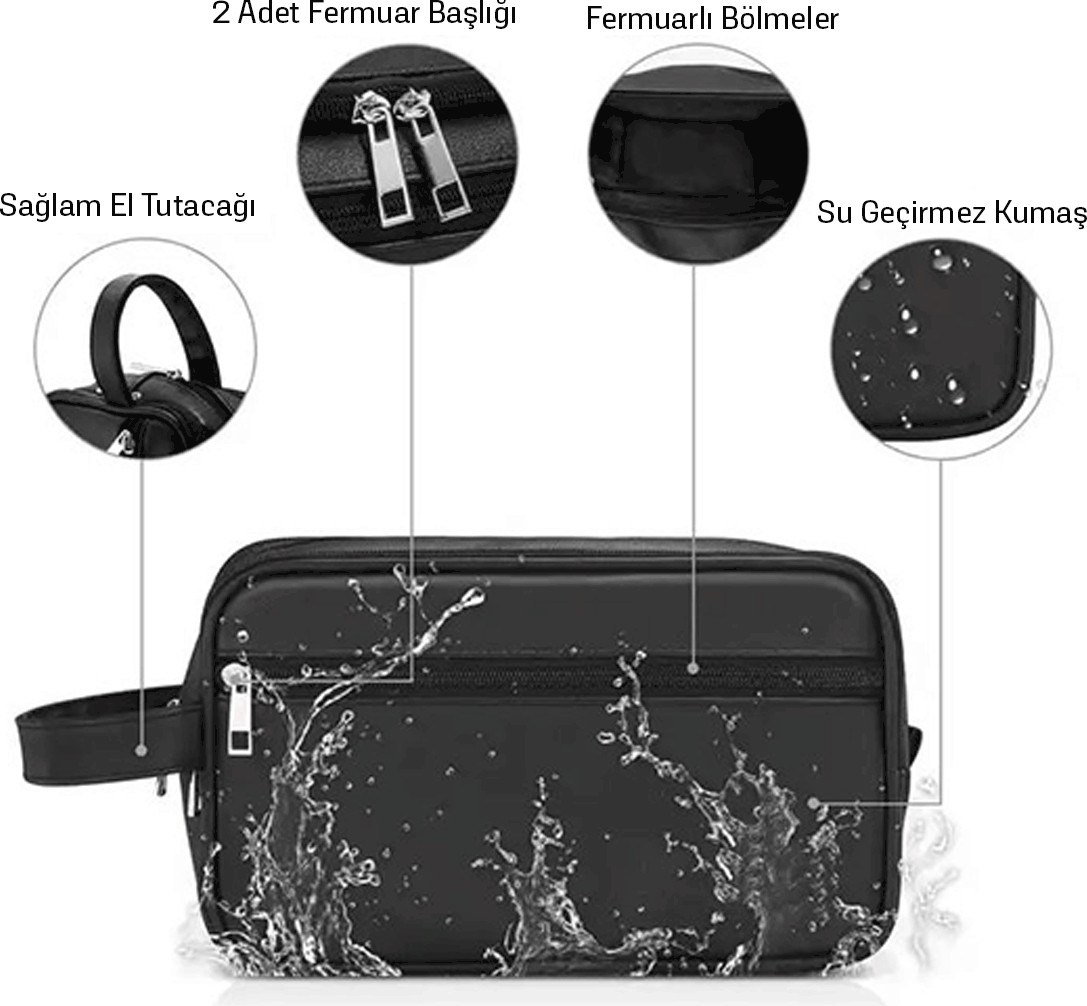 Woys Bags Siyah Renk Erkek Traş Takımı Çantası-Erkek Kozmetik El Çantası görsel 4