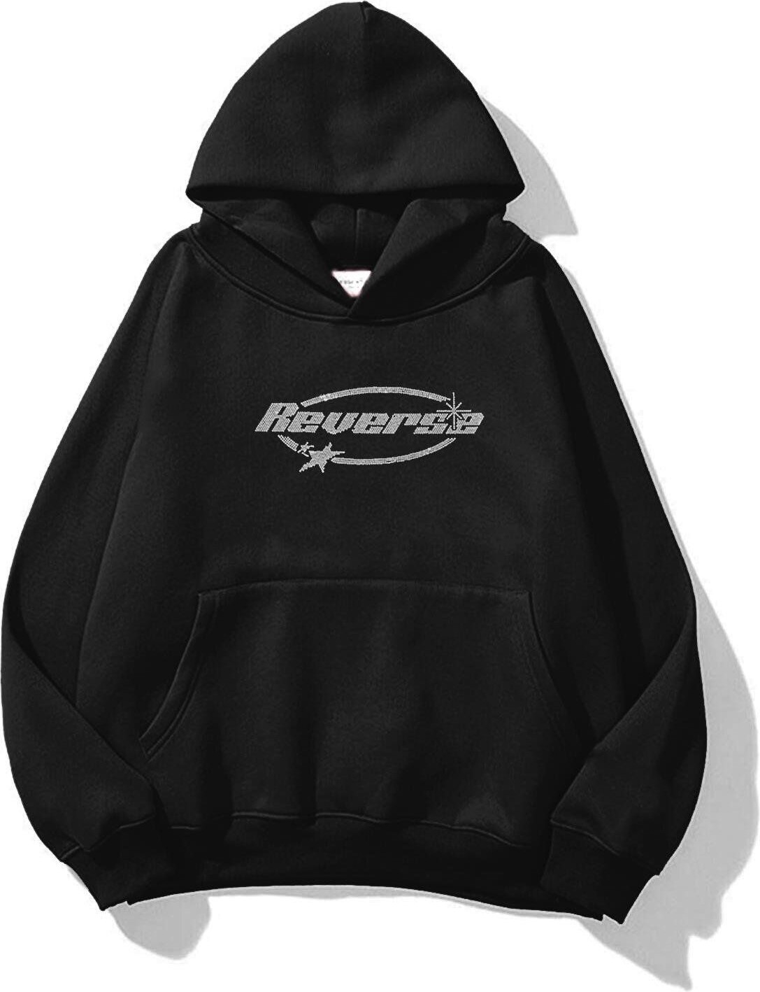 Bozz Collection Unisex Reverse Taş Baskılı Sweatshirt Siyah
