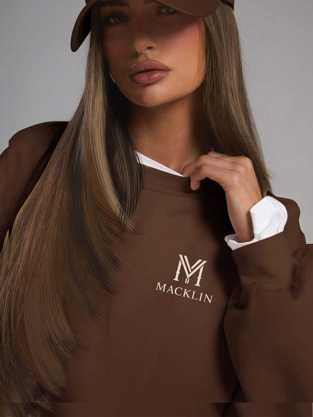 Macklin Unisex Kadın Erkek Göğüs Baskılı Oversize 3 Iplik Kapüşonlu Sweatshirt ve Baggy Eşofman Altı