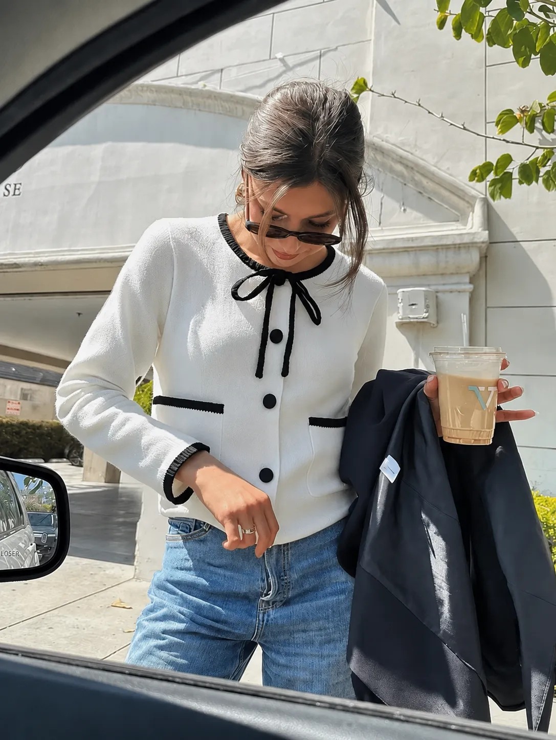Ugdelia Kadın Cep Detaylı Fiyonklu Ekru Triko Hırka görsel 2