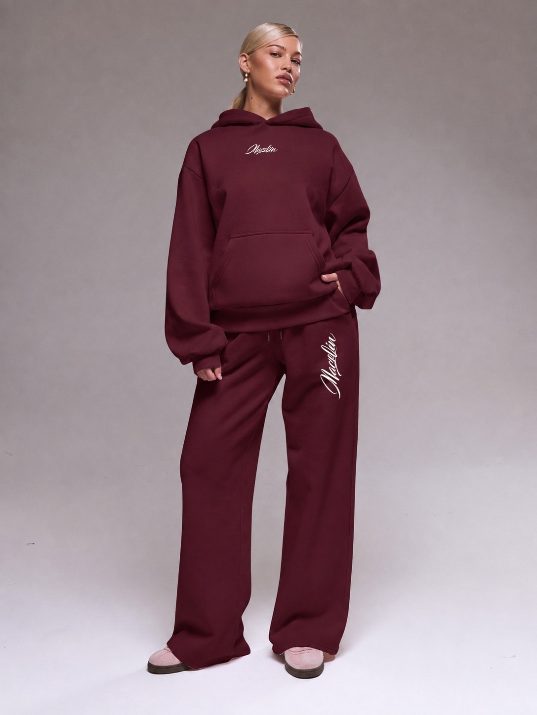 Macklin Unisex Kadın Erkek Tasarım Macklin Yazı Baskılı Oversize 3 Iplik Kapüşonlu Sweatshirt ve Baggy Eşofman Altı