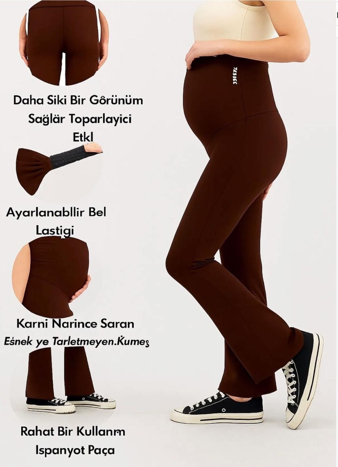 Lesa Wear Ayarlanabilir Yüksek Bel Esnek Toparlayıcı ve Sıkılaştırıcı Hamile Tayt Kahverengi görsel 7