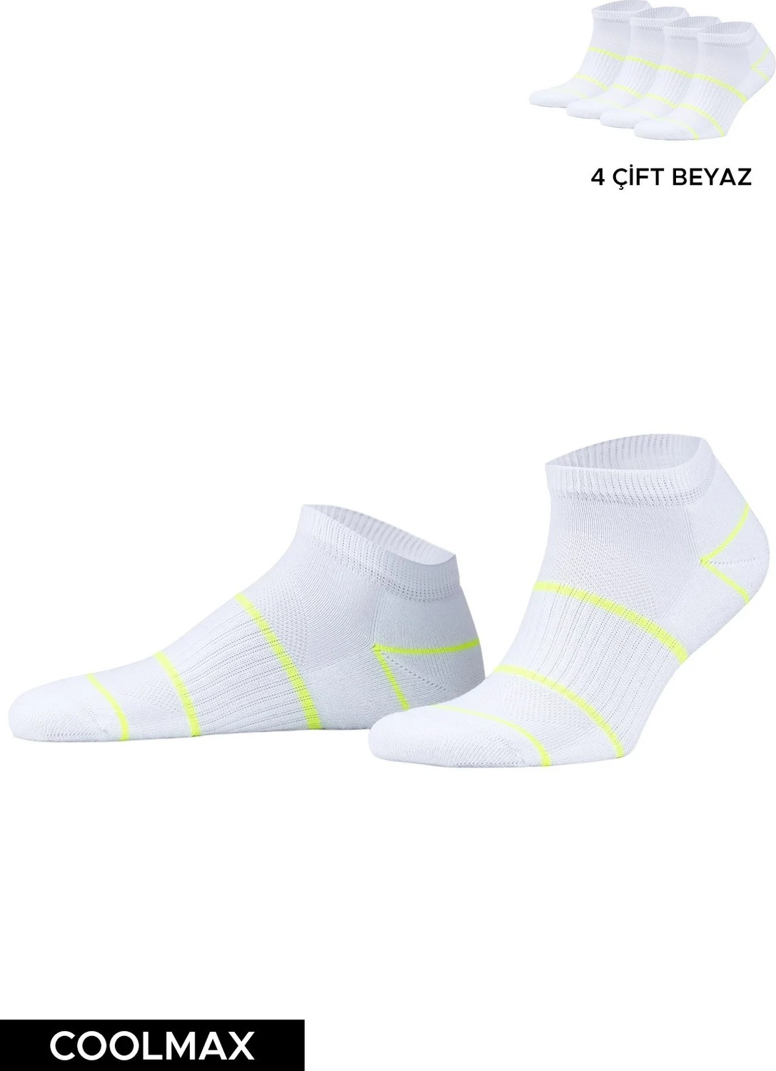 Mısırlı Unisex Coolmax Ecomade Patik Çorap - 4 Lü Beyaz
