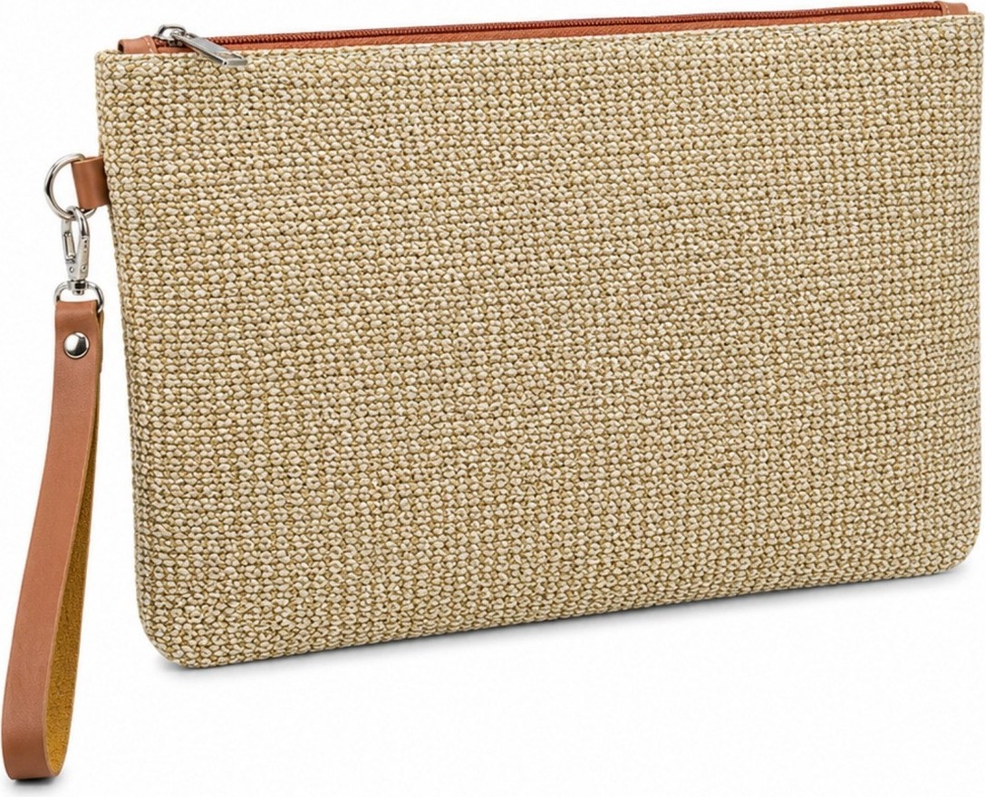 Adelina Bags Hasır Portföy El Çantası Bilek Askılı Saten Astarlı Hasır Görünümlü Clutch Çanta görsel 4