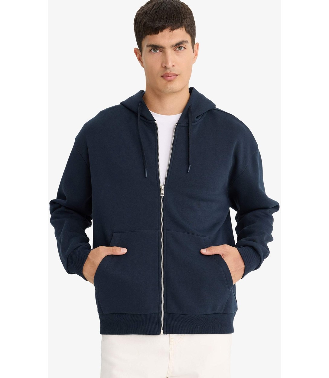 DeFacto Comfort Fit Kapüşonlu İçi Yumuşak Tüylü Basic Düz Cepli Kalın Fermuarlı Sweatshirt D7599AX25AU görsel 2