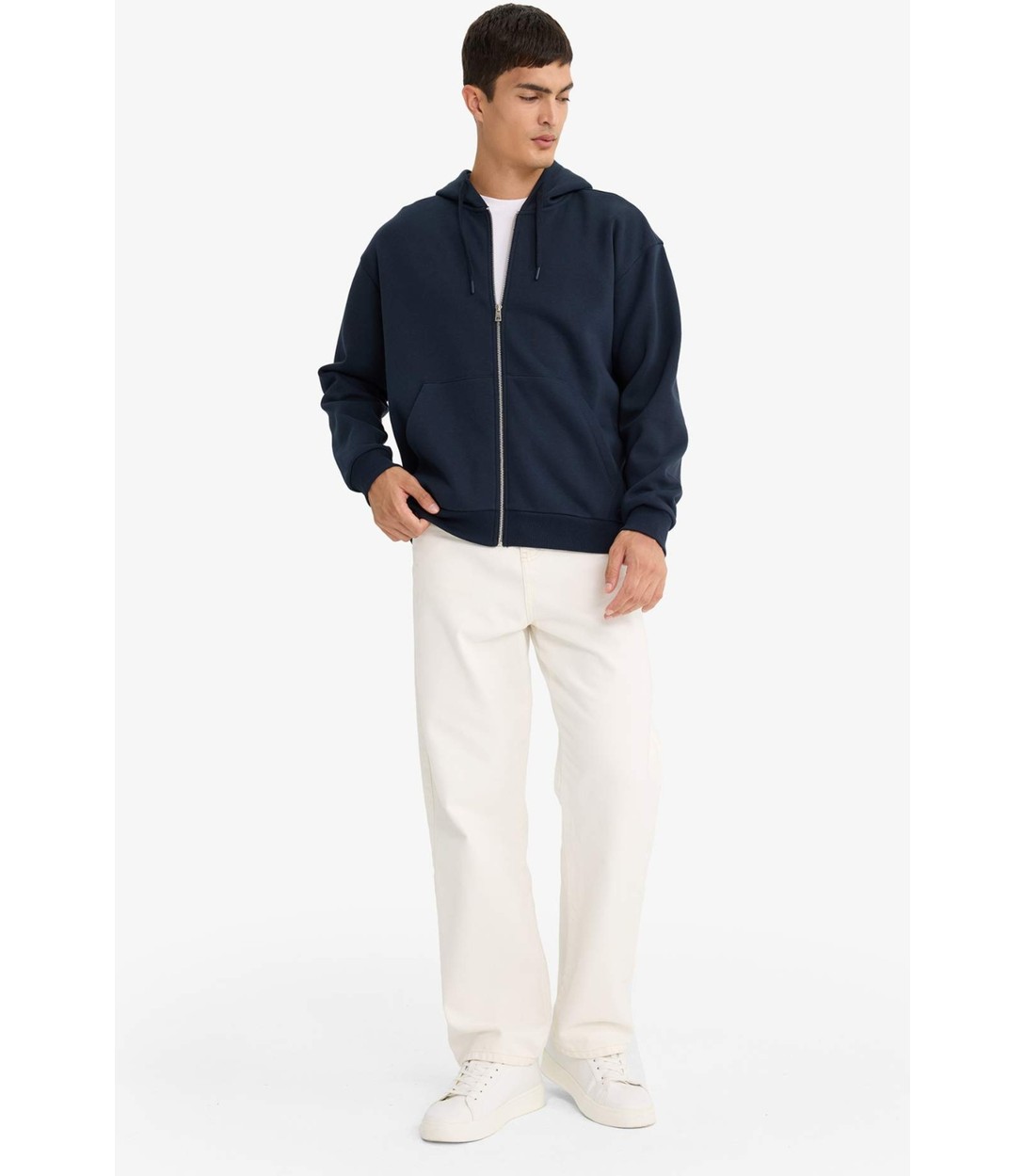 DeFacto Comfort Fit Kapüşonlu İçi Yumuşak Tüylü Basic Düz Cepli Kalın Fermuarlı Sweatshirt D7599AX25AU görsel 4