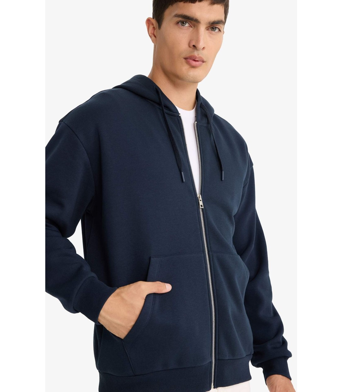 DeFacto Comfort Fit Kapüşonlu İçi Yumuşak Tüylü Basic Düz Cepli Kalın Fermuarlı Sweatshirt D7599AX25AU görsel 6