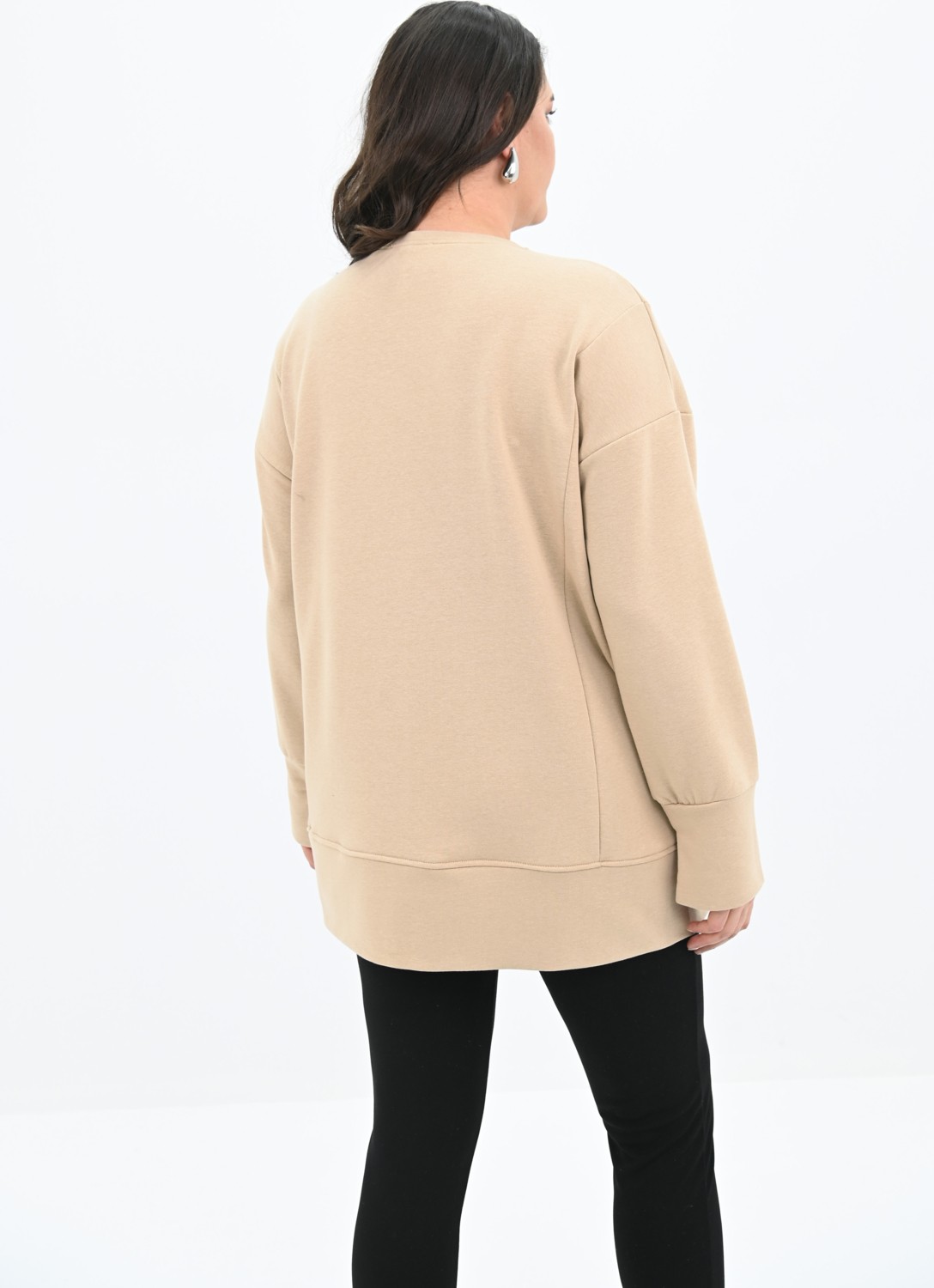 Koza Butik Kadın Büyük Beden Oversize Yırtmaç Detaylı Sweatshirt 1865-25 görsel 5